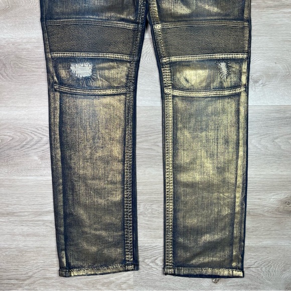 Rock Revival Gold Foiled Ayaan Biker Jeans Size 40 - Picture 13 of 16